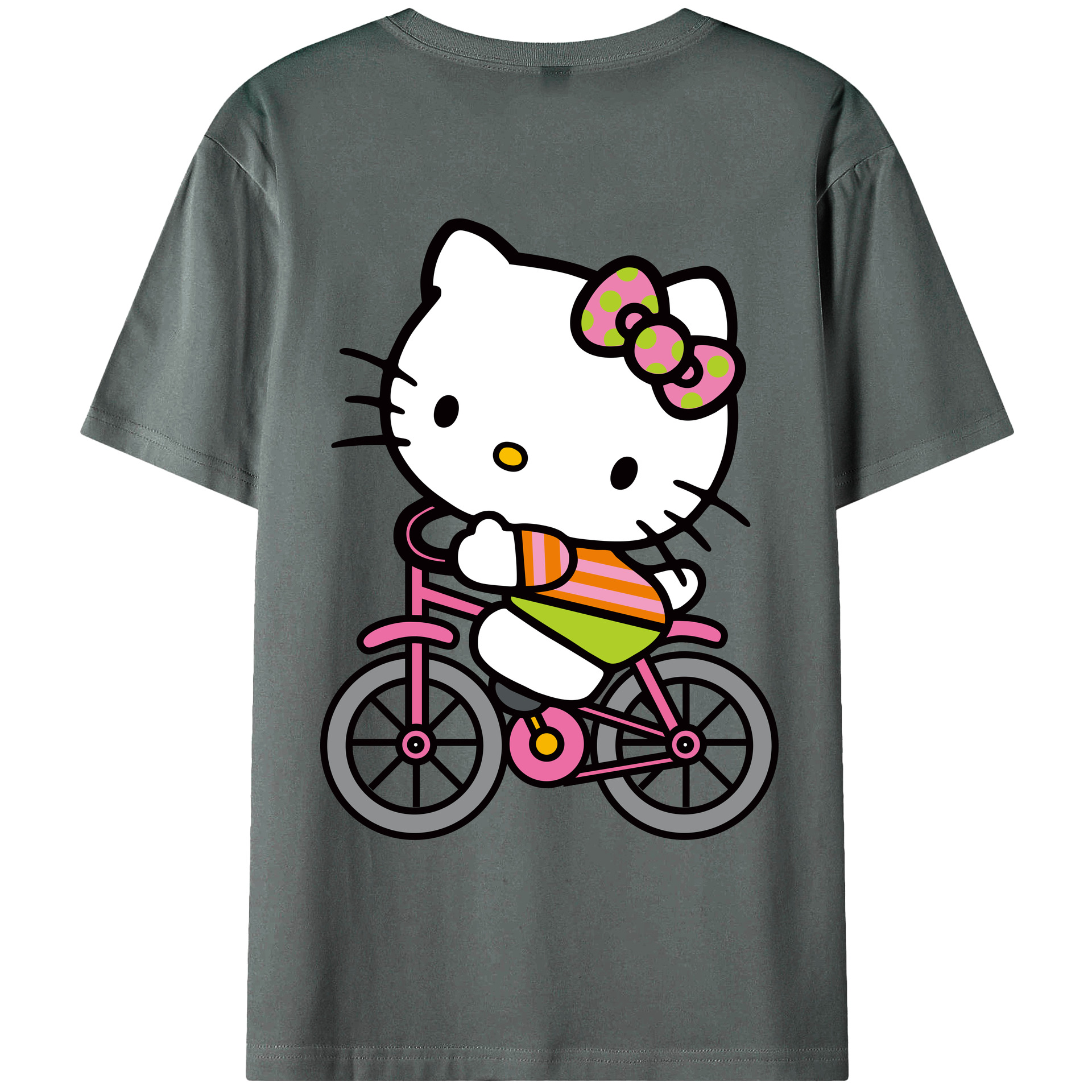 （画像用） Hello Kitty ハローキティ 綿100％ メンズ半袖Tシャツ（バックプリント） 通気性
